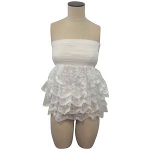 NWT LF Navy Brand Tiered Ruffle Stretch Bodice Top